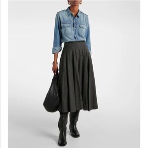 Ralph Lauren Grey Vintage 100% Wool Pleated Midi Length Skirt Size 4
